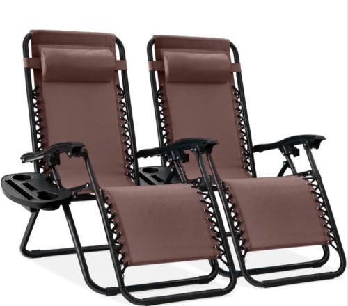 Set of 2 Adjustable Zero Gravity Patio Chair Recliners w/ Cup Holders - Lot 372