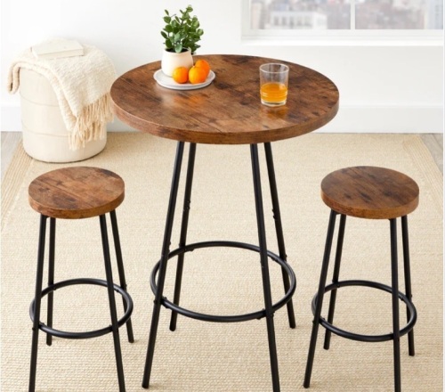 3-Piece Bistro Set Modern Round Counter Height Dining Set w/ 2 Stools - Lot 373