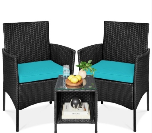 3-Piece Outdoor Patio Wicker Bistro Set w/ Side Storage Table - Lot 375