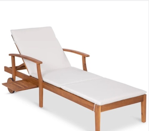 Adjustable Acacia Wood Chaise Lounge Chair w/ Side Table, Wheels - 79x26in - Lot 383