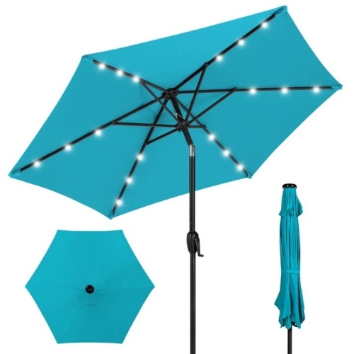 Outdoor Solar Patio Umbrella w/ Push Button Tilt, Crank Lift - 7.5ft - Lot 483