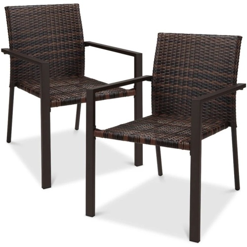 Set of 2 Stackable Wicker Chairs w/ Armrests, Steel Accent Furniture - Lot 496