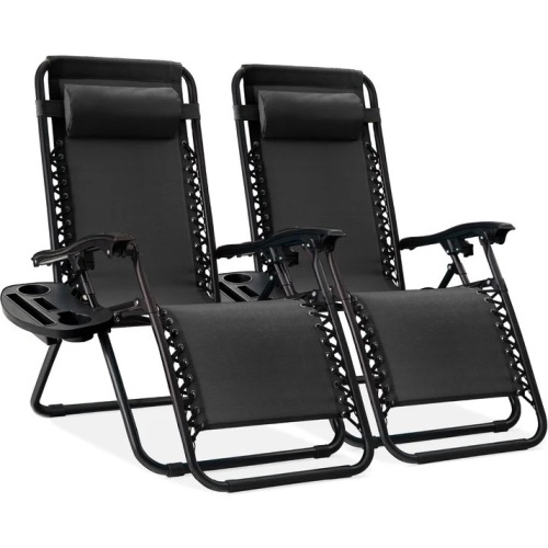 Set of 2 Adjustable Zero Gravity Patio Chair Recliners w/ Cup Holders - Lot 149