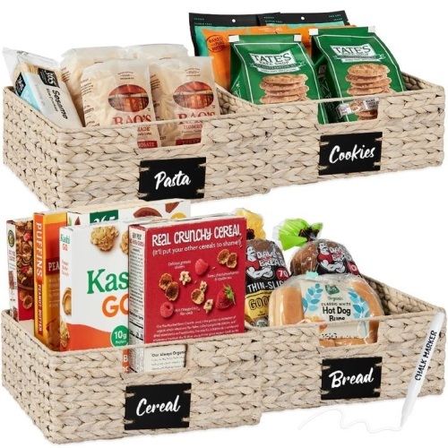 Set of 4 Water Hyacinth Pantry Baskets w/ Chalkboard, Marker - 13in - Lot 151