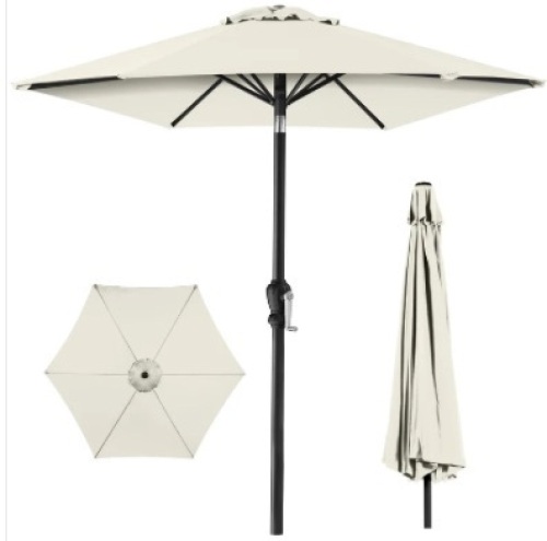 Outdoor Steel Market Patio Umbrella Decoration w/ Tilt, Crank Lift - 10ft - Lot 502