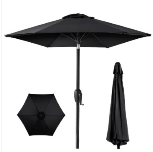 Outdoor Market Patio Umbrella w/ Push Button Tilt, Crank Lift - 7.5ft - Lot 505