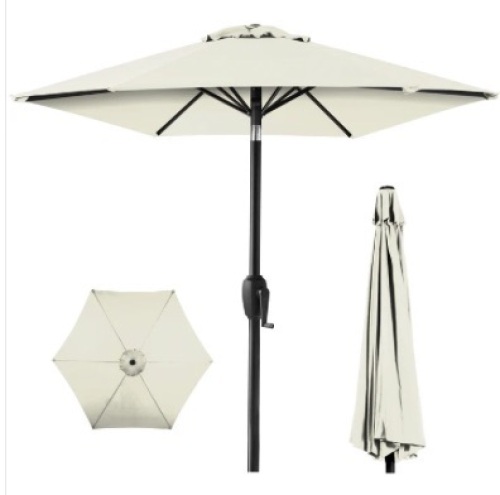Outdoor Market Patio Umbrella w/ Push Button Tilt, Crank Lift - 7.5ft - Lot 507