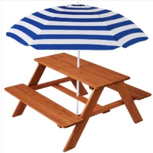 Kids Wooden Outdoor Picnic Table w/ Adjustable Umbrella, Built-In Seats - Lot 509