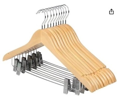 WoodenHangers Suit HangersSkirts Hangers CoatHangers with Clips, 50 hangers - Lot 519