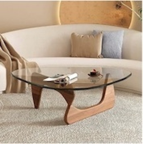 Triangle Coffee TableGlass Top, Mid-CenturyModern Coffee TableAbstract End Table withWooden Base - Lot 37