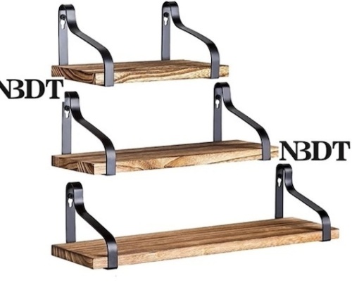 1 Set of 3 shelves Wall Floating Wooden Shelf and Matte Black Rustic Bracket - Lot 431
