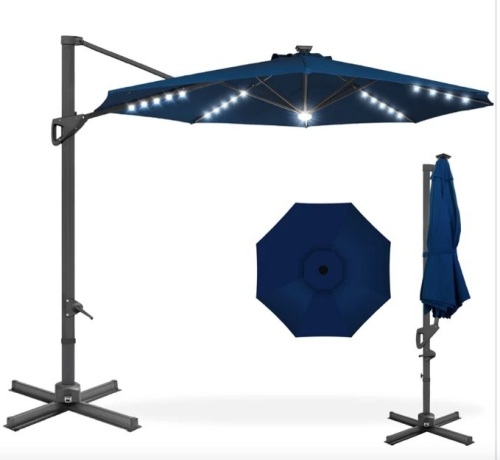 360-Degree Solar LED Cantilever Offset Patio Umbrella w/ Tilt - 10ft - Lot 165