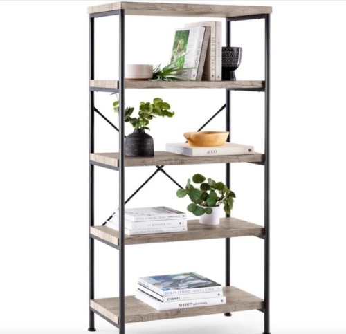5-Tier Industrial Bookshelf w/ Metal Frame, Wood Shelves - Lot 166