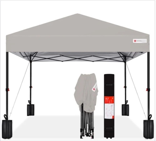 One-Person Setup Instant Pop Up Canopy w/ Case, 4 Weight Bags - 10x10ft - Lot 538
