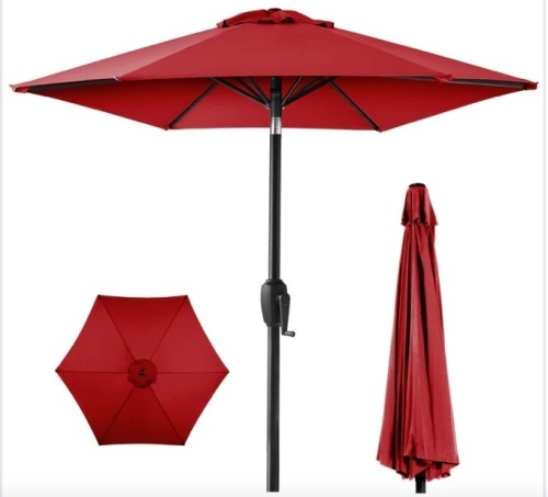 Outdoor Market Patio Umbrella w/ Push Button Tilt, Crank Lift - 7.5ft - Lot 539