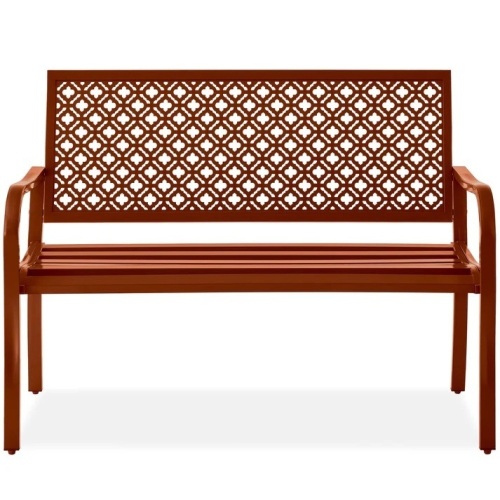 Indoor Outdoor Steel Bench w/ Geometric Backrest, Foot Levelers - Lot 6702anm
