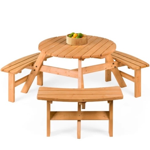 6-Person Circular Wooden Picnic Table w/ Umbrella Hole, 3 Benches - Lot 6704anm