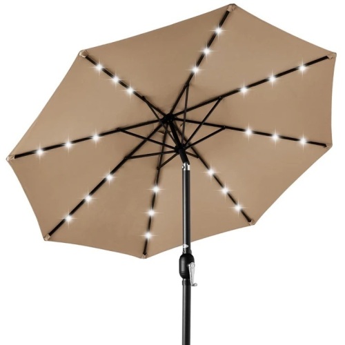 Solar LED Lighted Patio Umbrella w/ Tilt Adjustment, UV-Resistant- 10ft - Lot 6709anm
