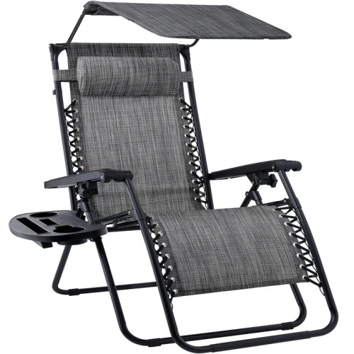 Folding Zero Gravity Recliner Patio Lounge Chair w/ Canopy, Side Tray - Lot 6758
