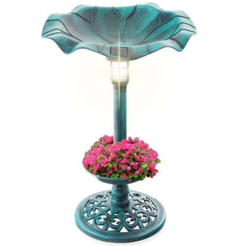 Solar Lighted Bird Bath w/ Planter - Lot 6790anm