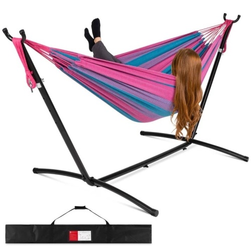 2-Person Brazilian-Style Double Hammock w/ Carrying Bag and Steel Stand - Lot 6808anm