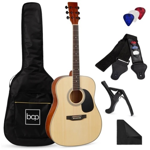 41in Acoustic Guitar Starter Kit w/ Digital Tuner, Padded Case, Picks, Strap - Lot 6833
