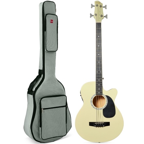 Best Choice Products 22-Fret Full Size Acoustic Electric Bass Guitar w/ 4-Band Equalizer, Truss Rod - Cream White - Lot 6834