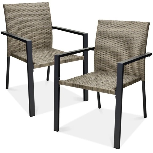 Set of 2 Stackable Wicker Chairs w/ Armrests, Steel Accent Furniture - Lot 6845