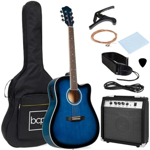 Beginner Acoustic Electric Cutaway Guitar Set w/ Case, Strap - 41in - Lot 6871
