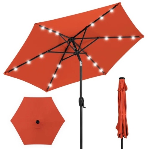 Outdoor Solar Patio Umbrella w/ Push Button Tilt, Crank Lift - 7.5ft - Lot 6884