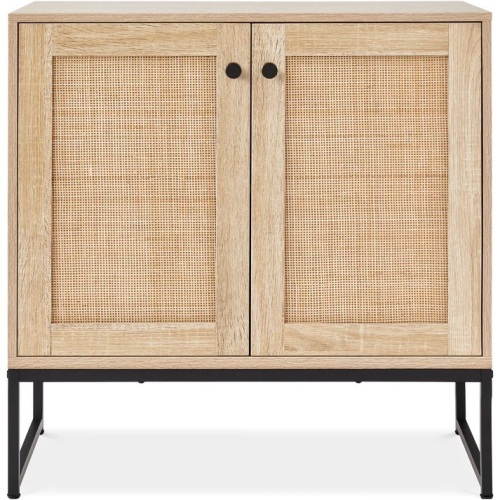 2-Door Rattan Storage Cabinet Accent Furniture for Living Room w/ Foot Pads - Lot 6895