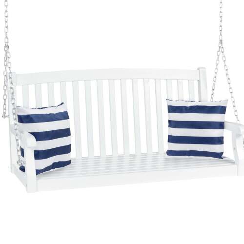 Wooden Curved Back Hanging Porch Swing Bench w/ Mounting Chains - 48in - Lot 6918