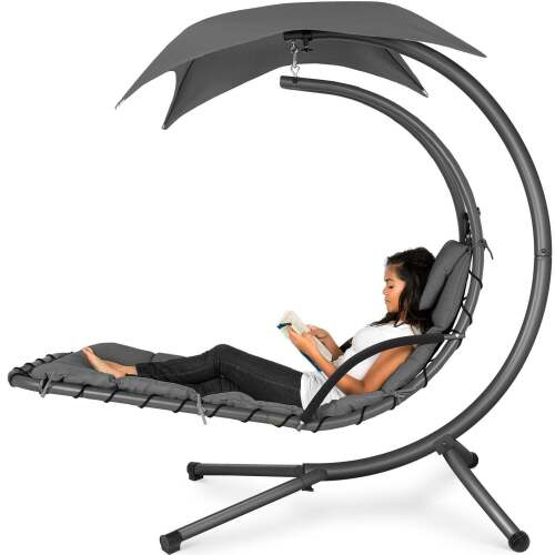 Hanging Curved Chaise Lounge Chair w/ Built-In Pillow, Removable Canopy - Lot 6943