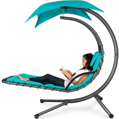 Hanging Curved Chaise Lounge Chair w/ Built-In Pillow, Removable Canopy - Lot 6944