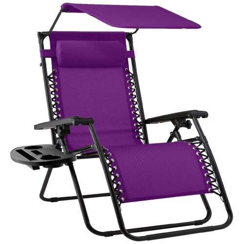 Folding Zero Gravity Recliner Patio Lounge Chair w/ Canopy, Side Tray - Lot 6949