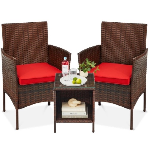 3-Piece Outdoor Patio Wicker Bistro Set w/ Side Storage Table - Lot 7155