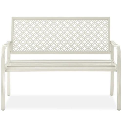 Indoor Outdoor Steel Bench w/ Geometric Backrest, Foot Levelers - Lot 7156