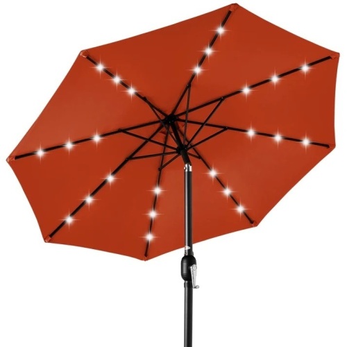 Solar LED Lighted Patio Umbrella w/ Tilt Adjustment, UV-Resistant- 10ft - Lot 7160