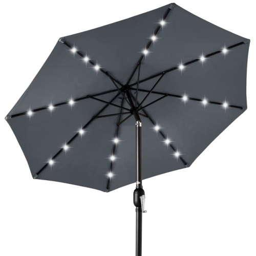Solar LED Lighted Patio Umbrella w/ Tilt Adjustment, UV-Resistant- 10ft - Lot 7161