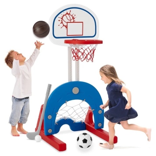 3-in-1 Toddler Basketball Hoop Sports Activity Center Play Set - Lot 7107