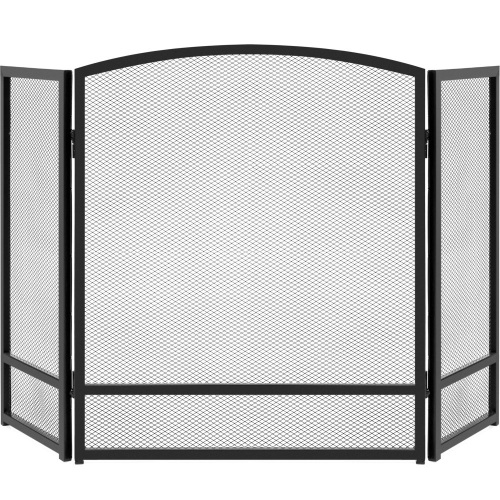 Best Choice Products 54.25x30.25in 3-Panel Steel Mesh Fireplace Screen, Spark Guard w/ Rustic Worn Finish - Black - Lot 7111
