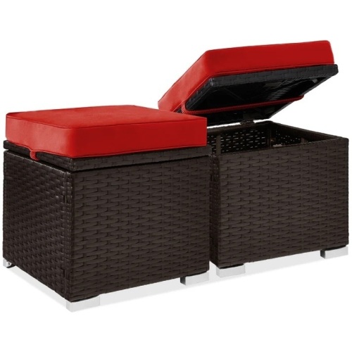 Set of 2 Wicker Ottomans, Multipurpose w/ Removable Cushions, Steel Frame - Lot 7130