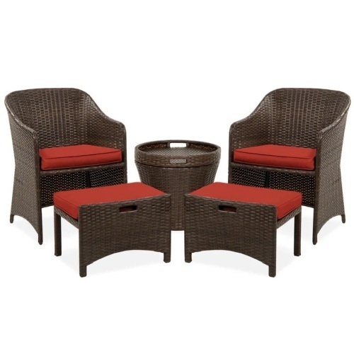 5-Piece Outdoor Wicker Bistro Set w/ Side Storage Table, No Assembly - Lot 7133