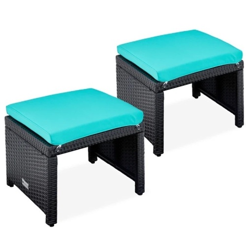 Set of 2 Multipurpose Wicker Ottomans w/ Removable Cushions, Steel Frame - Lot 7200