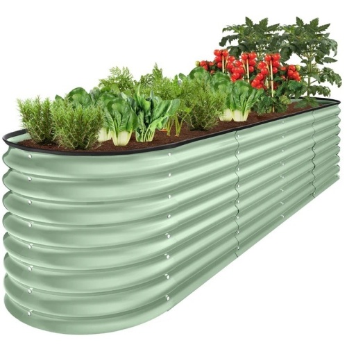 Metal Raised Garden Bed, Oval Outdoor Planter Box for Vegetables - 8x2x2ft - Lot 7214