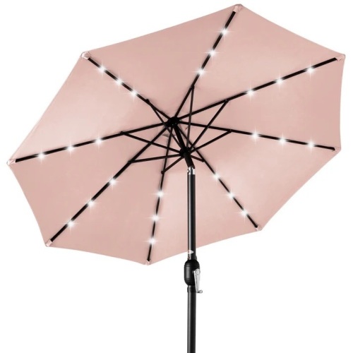 Solar LED Lighted Patio Umbrella w/ Tilt Adjustment, UV-Resistant- 10ft - Lot 7221