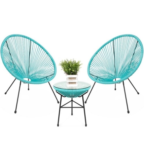 3-Piece All-Weather Patio Acapulco Bistro Set w/ Rope, Glass Top Table - Lot 7223
