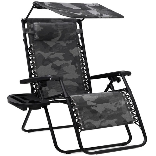 Folding Zero Gravity Recliner Patio Lounge Chair w/ Canopy, Side Tray - Lot 7244