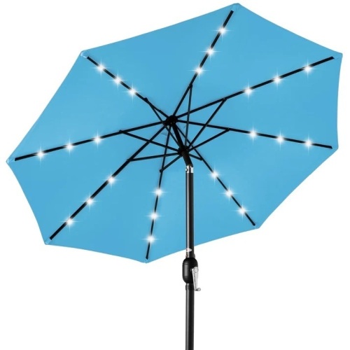 Solar LED Lighted Patio Umbrella w/ Tilt Adjustment, UV-Resistant- 10ft - Lot 7145anm