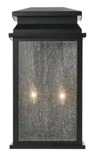 Sirrine 17.25 in. 2-Light Black Outdoor Wall Light Fixture with Clear Seeded Glass - Lot 7741